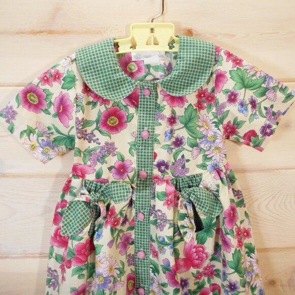 Vintage Rachels Kids Dress Size 5 Floral Button-up Front 90s Collar Garden Party - Picture 2 of 10